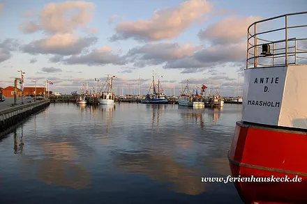 Abendstimmung in Maasholm mit Angelschiff "Antje D."