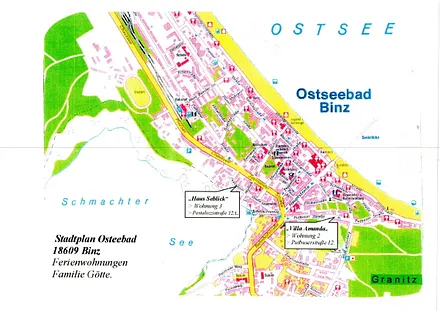 Stadtplan Binz mit Ferienwohnung 1+2
