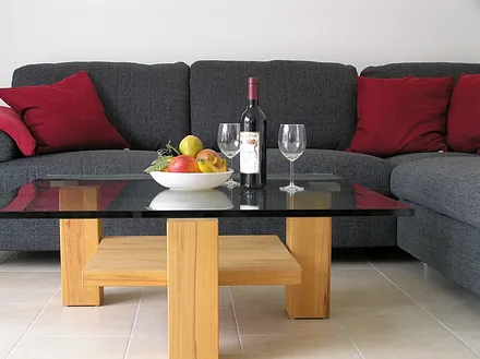 Wohnbereich mit Kamin und SAT-TV