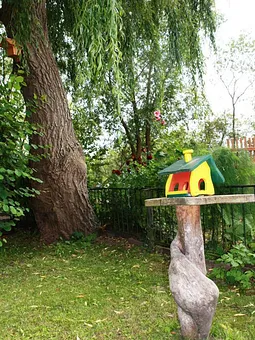 Der Garten im Haus Schwanenwinkel mit einer Ferienwohnung für die Vögel...