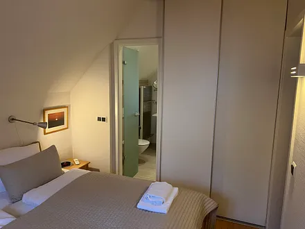 Schlafzimmer mit Zugang zum Duschbad