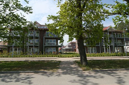 Blick vom Hafen zur Wohnung