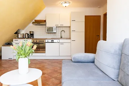 Wohnzimmer mit integrierter Küche