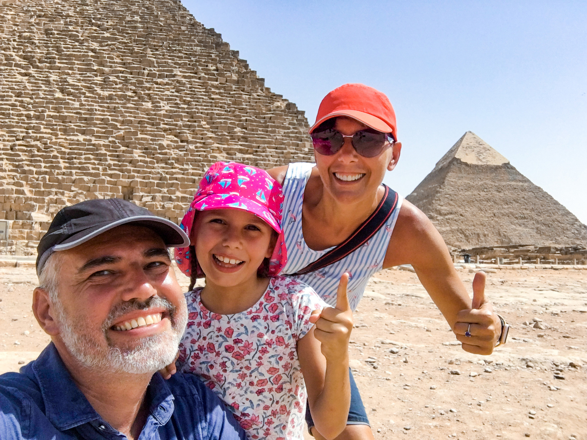 Giza Pyramids, Nile by Air Tour Family Enjoying visiting the Pyramids of Giza, Giza Pyramids, Nile by Air Tour