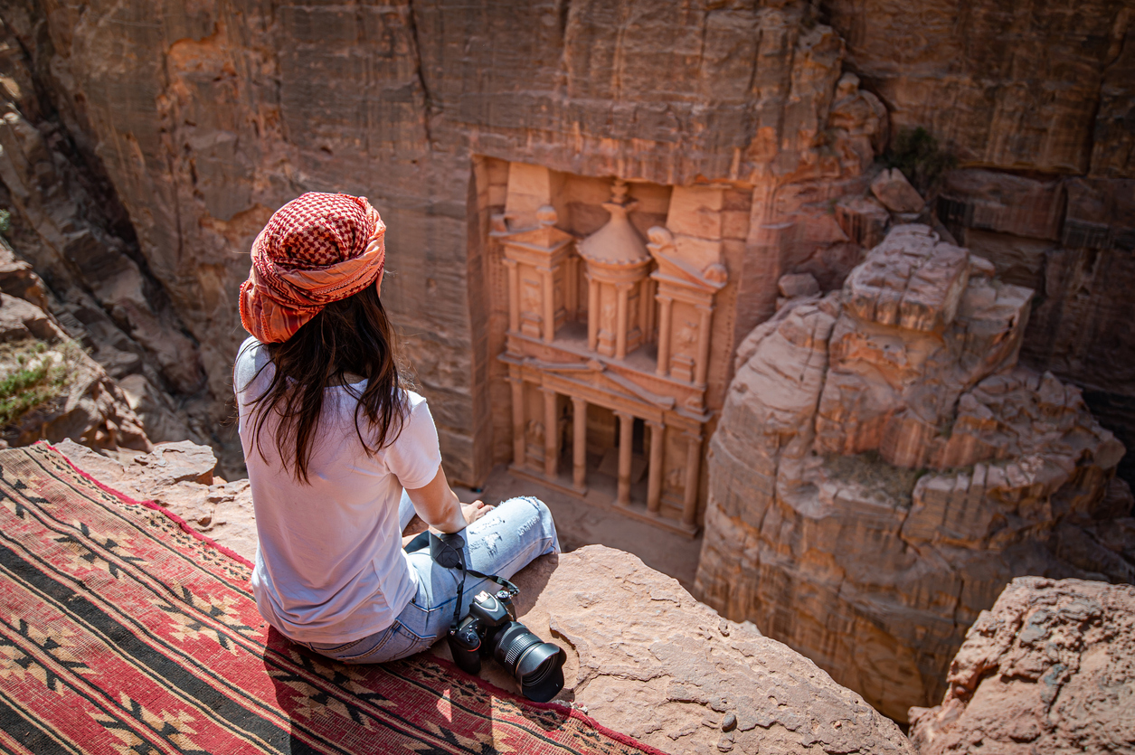 Cairo and Jordan Tour Traveler sitting in petra Jordon, Cairo and Jordan Tour