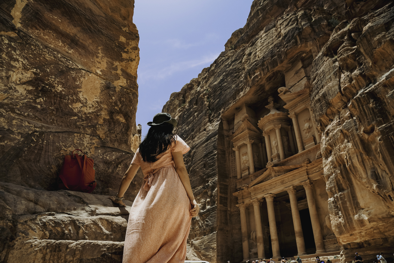 Tourist in the hidden city of Petra, Taste of Egypt Jordan Tours