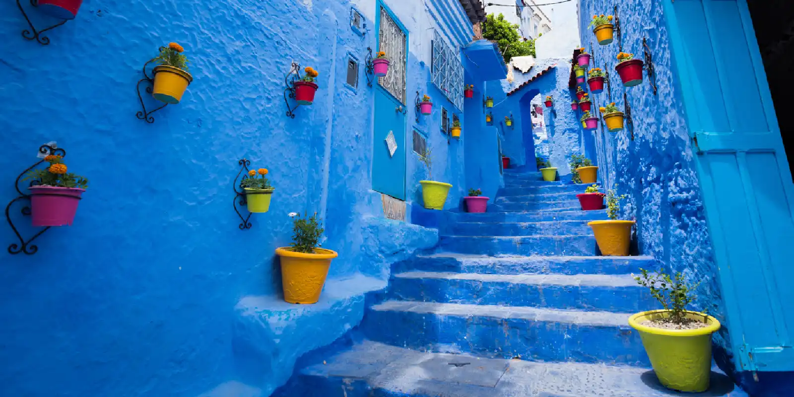 Blue alleyway in Chefchaouen, Morocco.