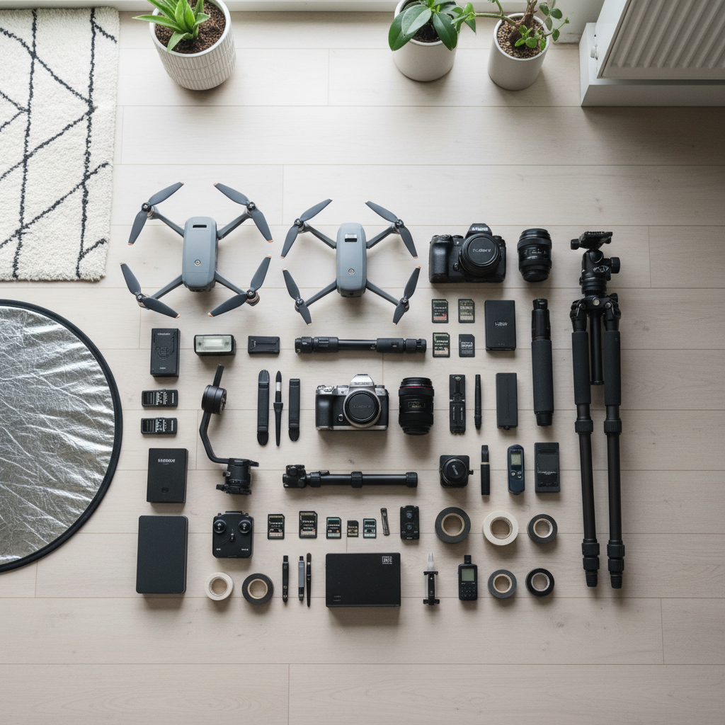 Photography gear and tools layout