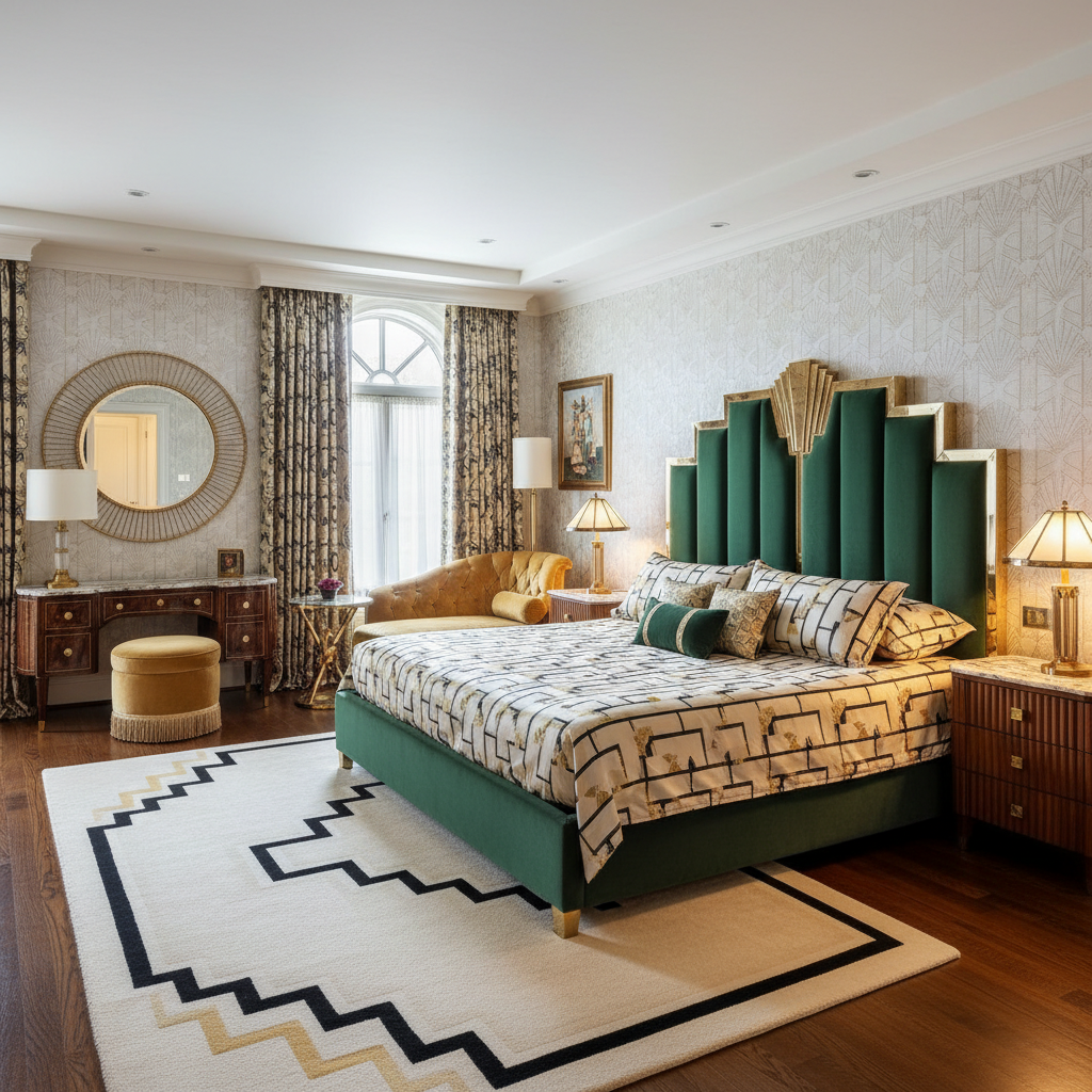 Luxurious Art Deco materials and furniture in a bedroom