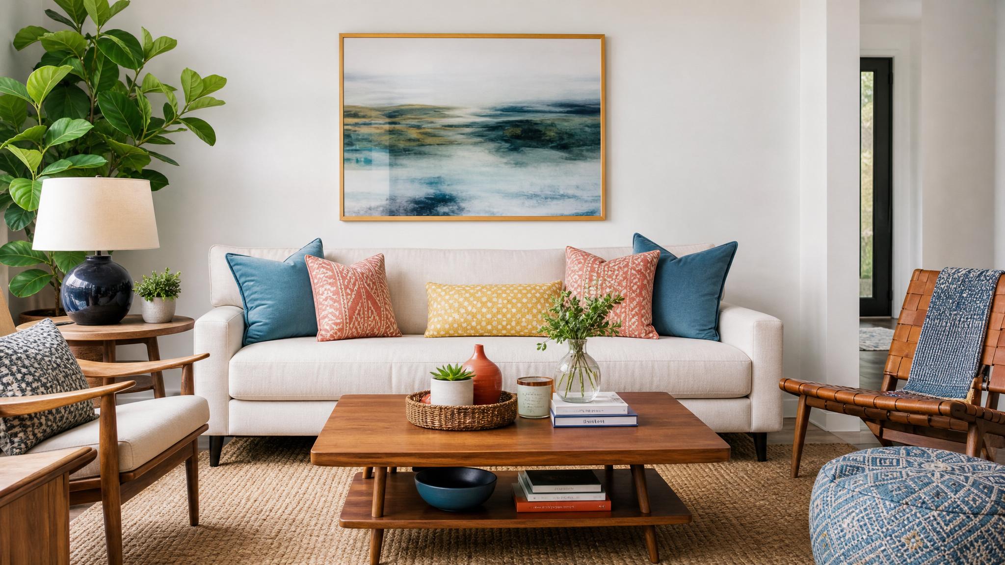 Small living room with colorful accents