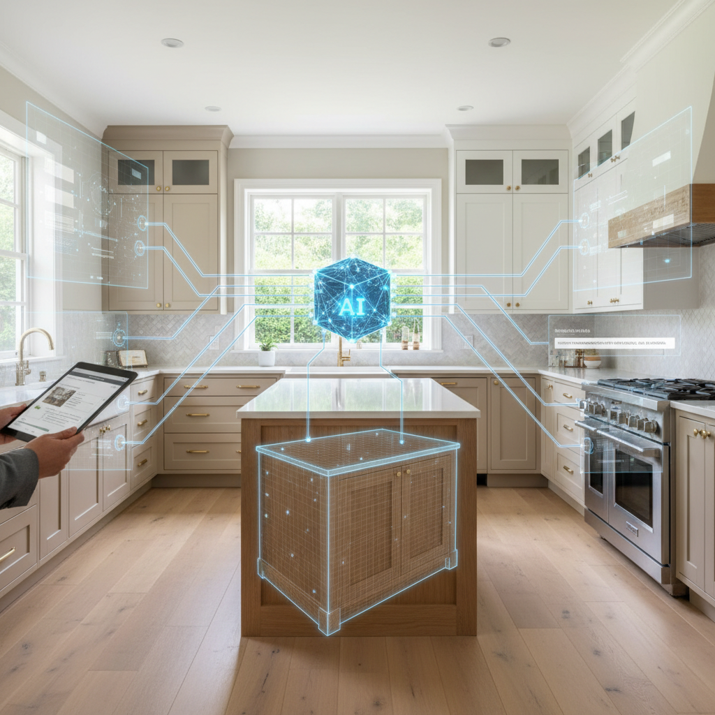 Illustration of AI prompt generation process for kitchen design.