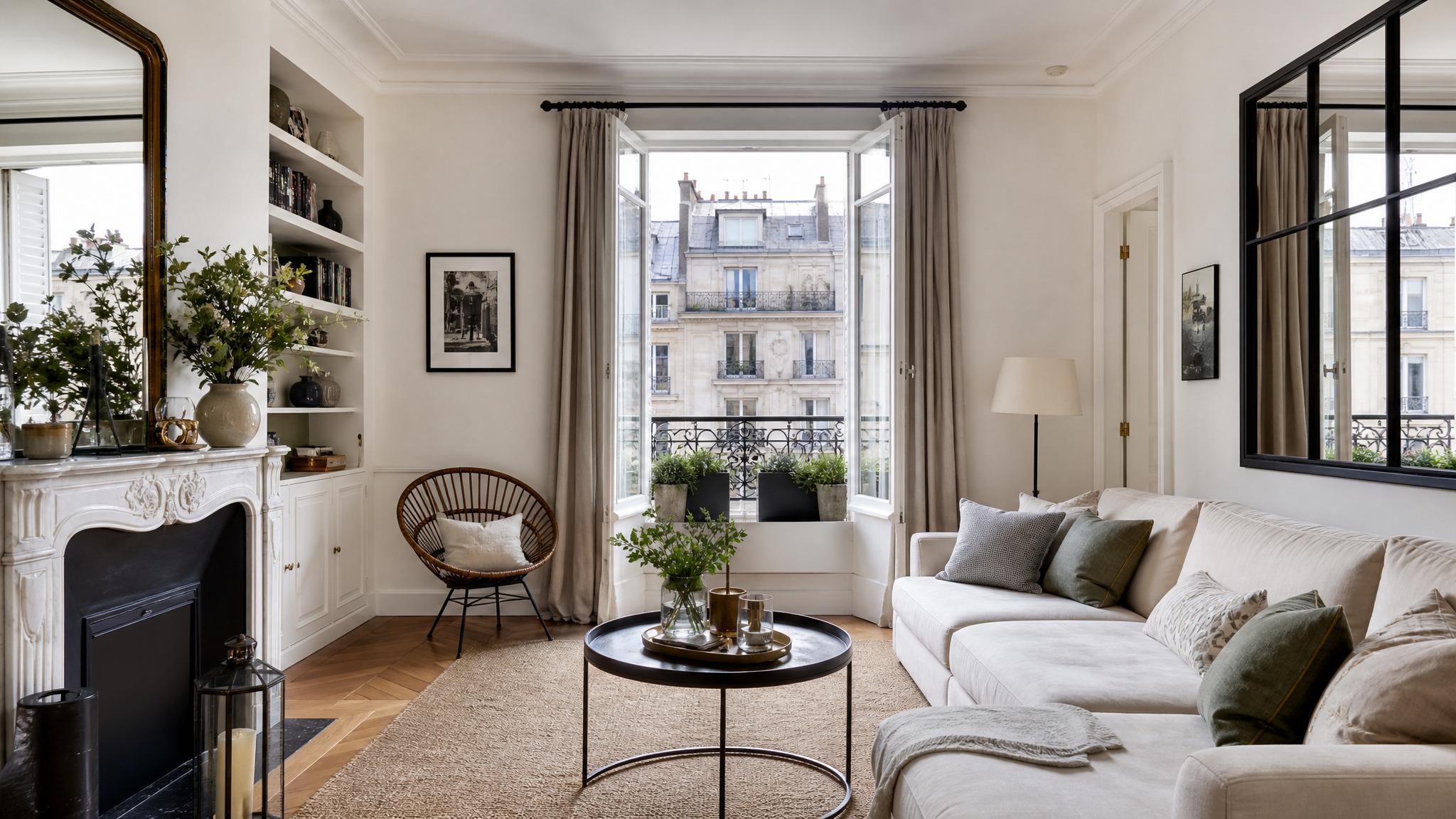 Parisian style small living room with elegant decor
