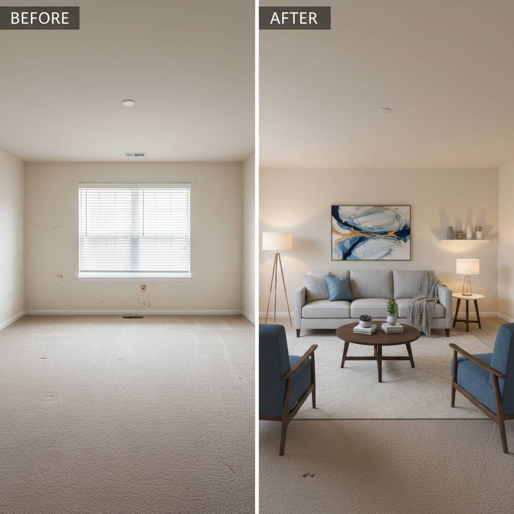 Virtual staging before and after comparison