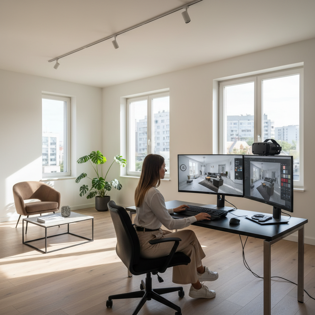 Digital designer at work staging an apartment