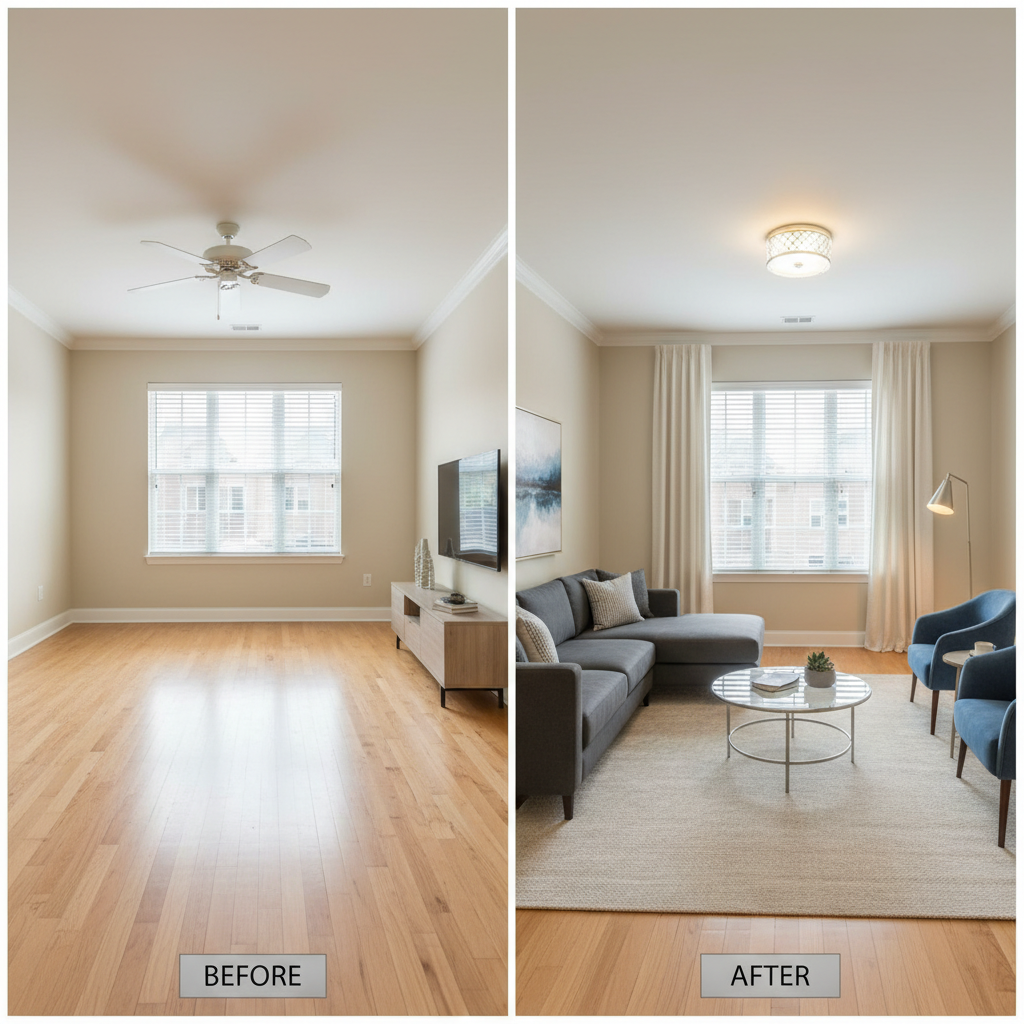 Before and after virtual staging comparison
