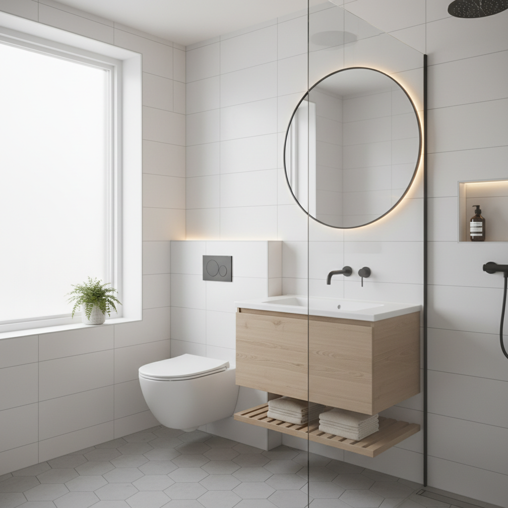 Scandinavian small bathroom design features