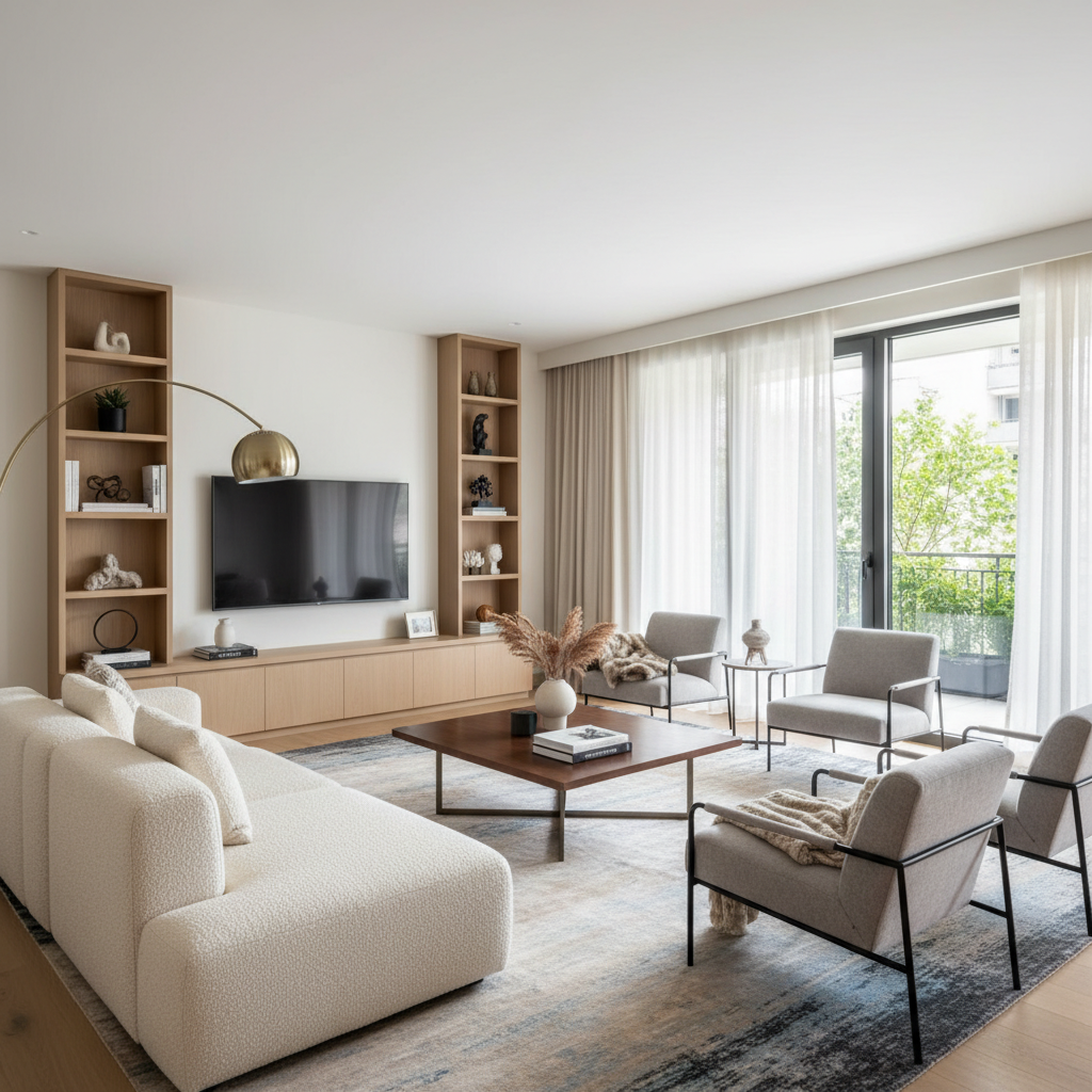 An example of a beautifully staged living room using AI technology.