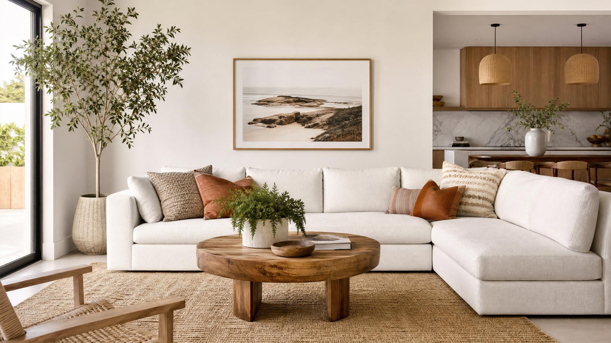 Image showcasing updated soft furnishings with California modern aesthetic