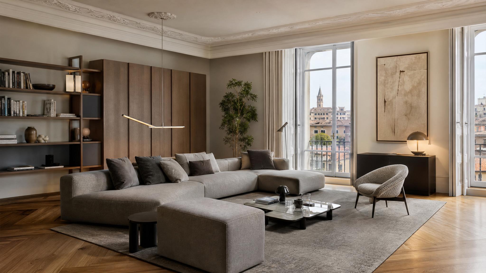 Image of a well-designed modern Italian living room
