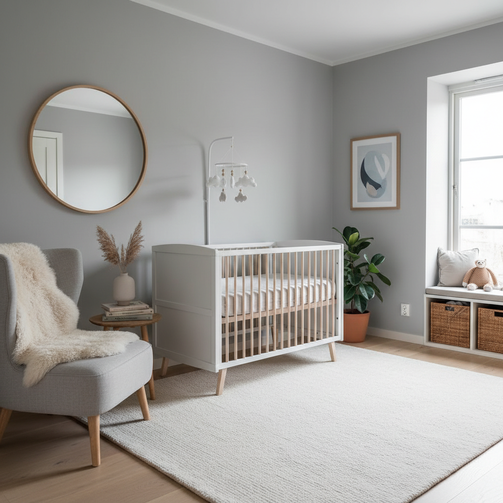 An example of a beautiful Nordic nursery showcasing minimalistic decor.