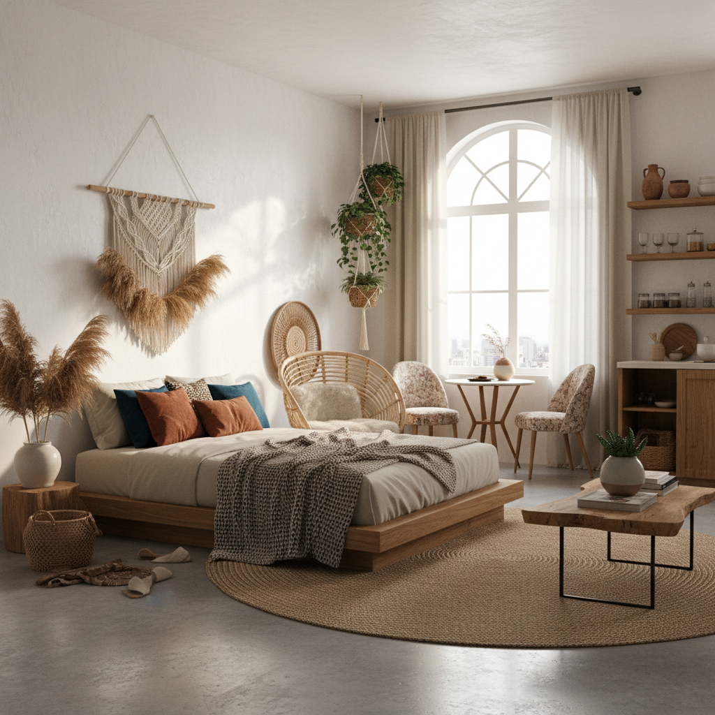 AI-generated bohemian studio design mockup