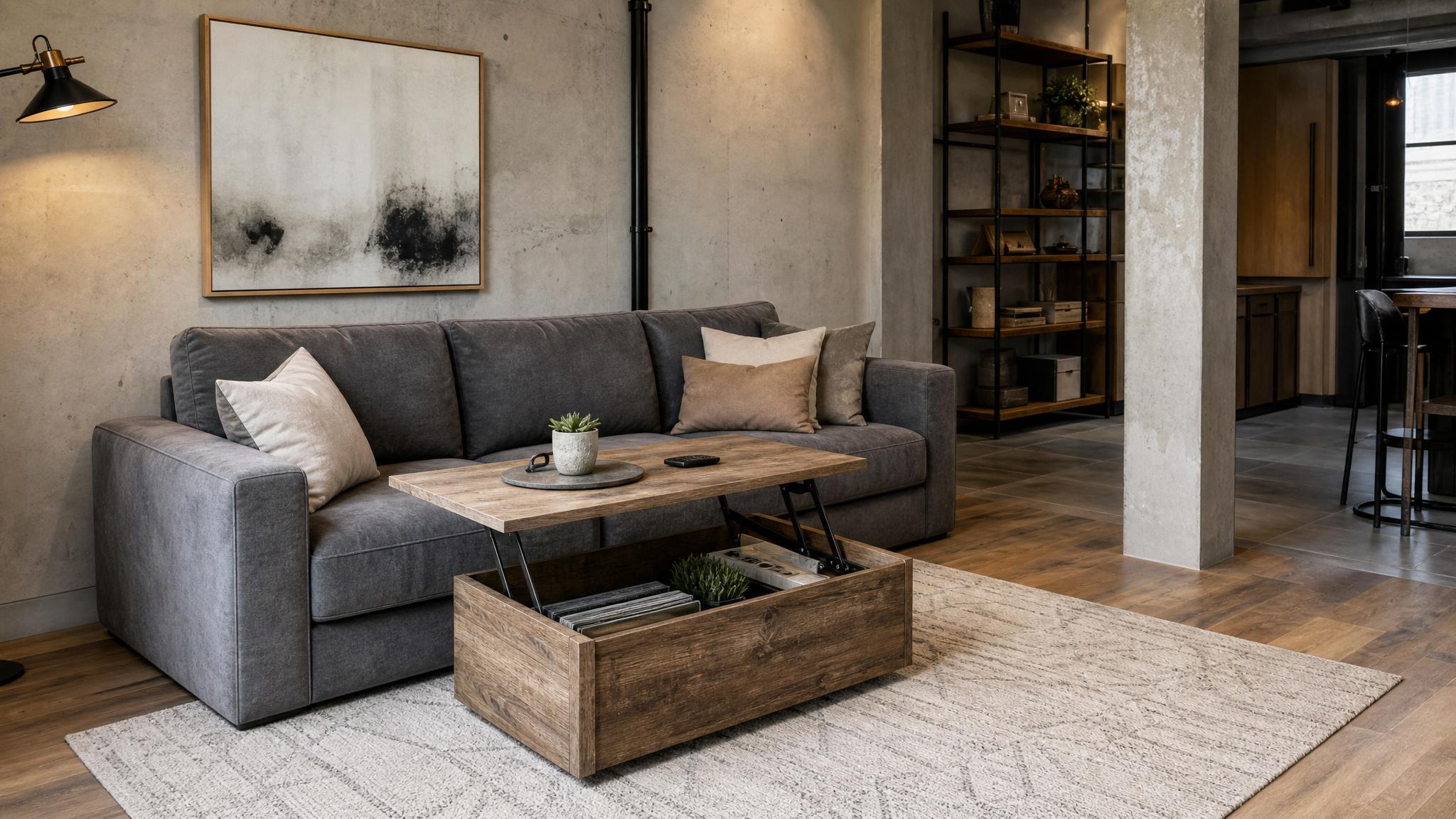 Examples of multi-functional furniture in an industrial small living room