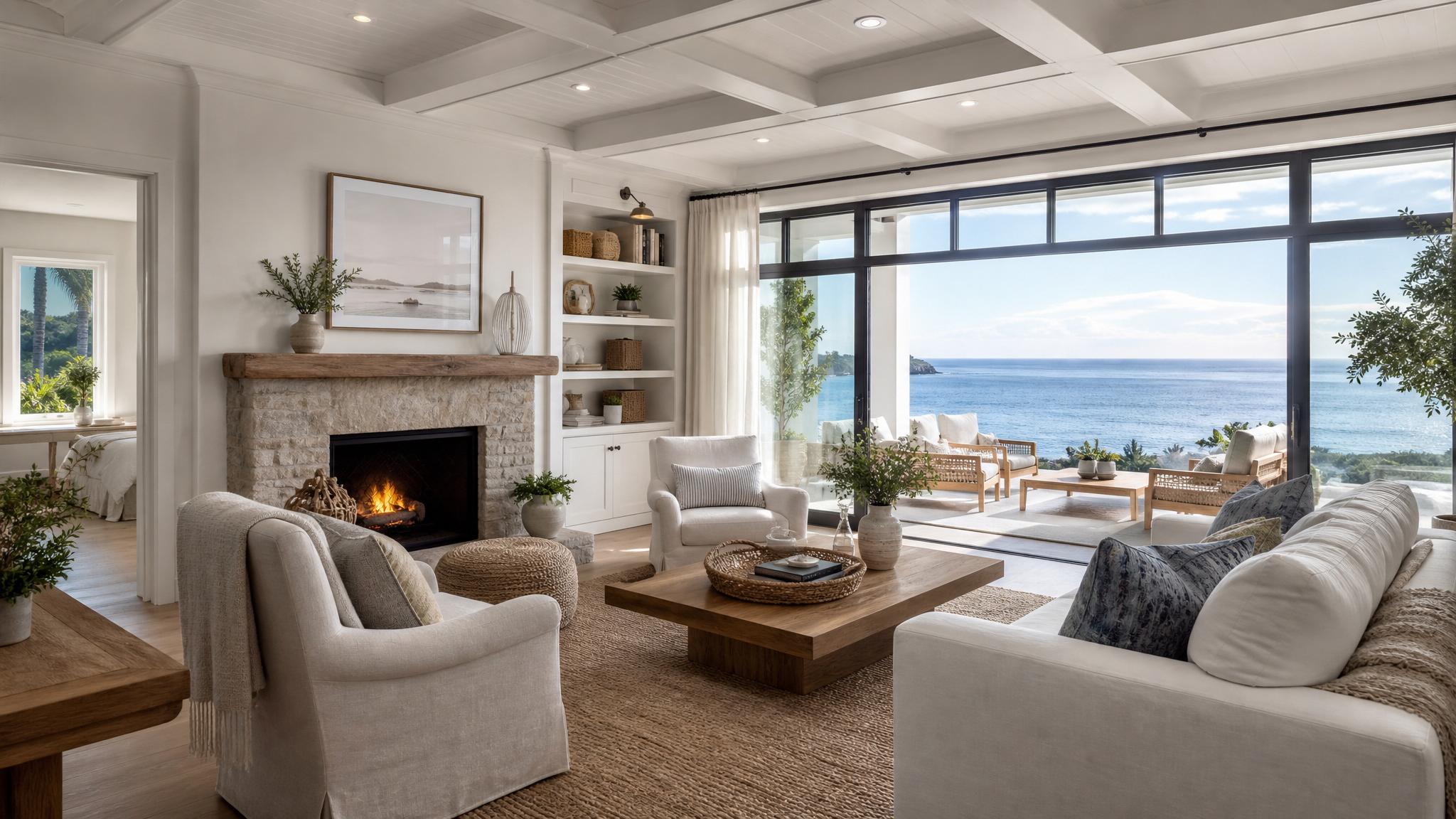 Stunning coastal living room with ocean view
