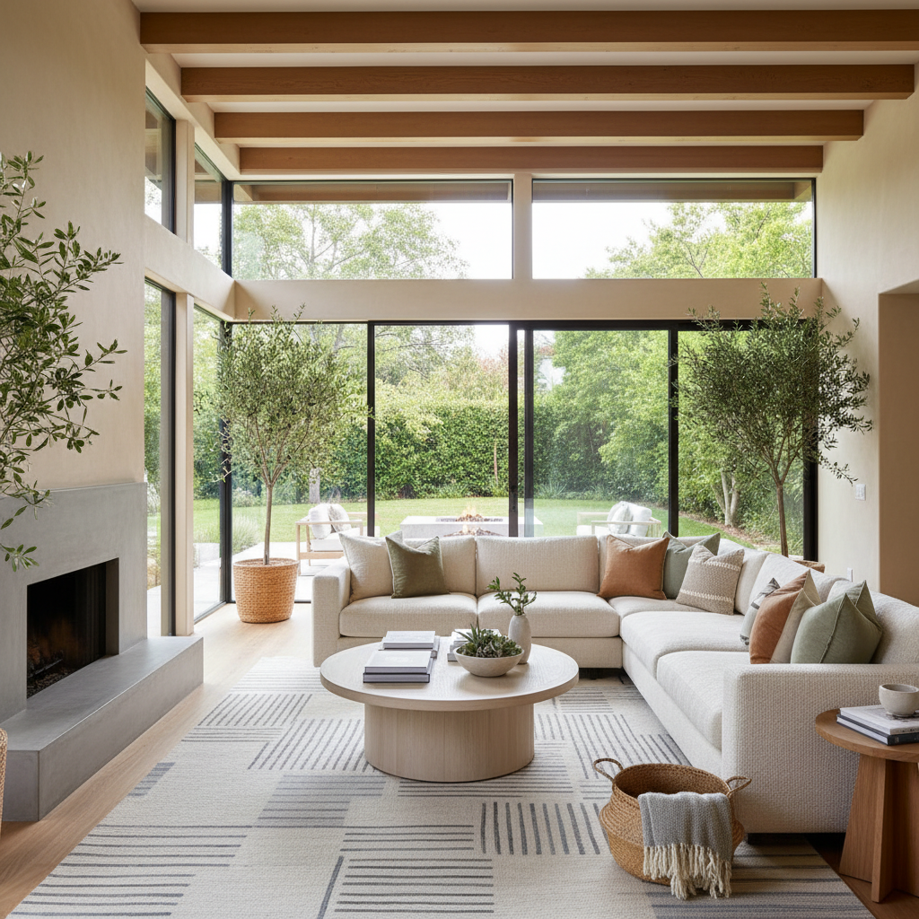 Image of a California modern living room showcasing open space and natural light