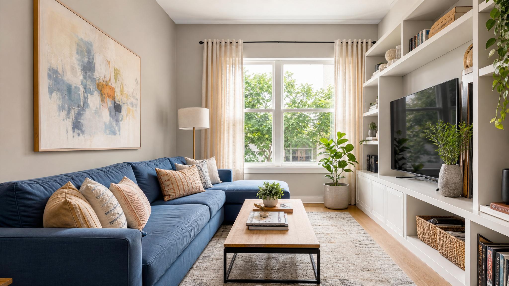 Stunning small living room showcasing effective color usage.