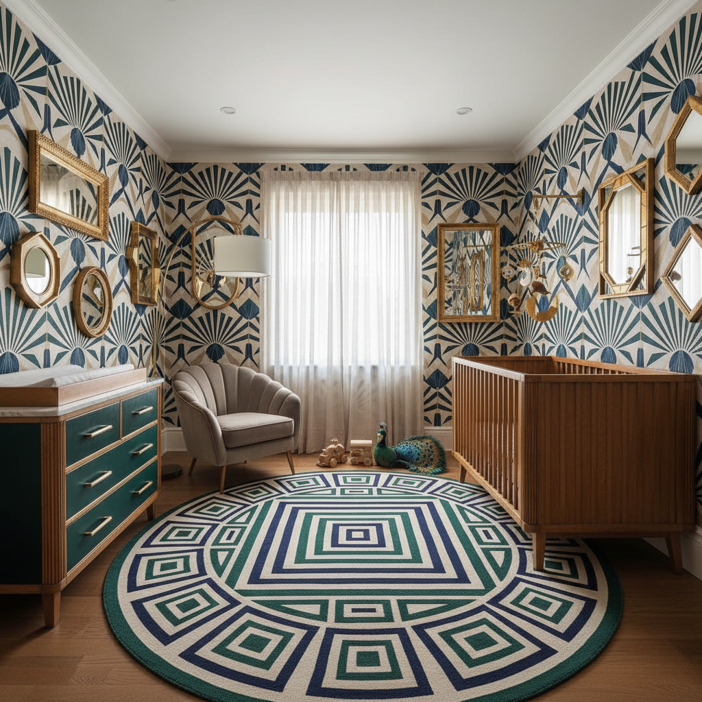 Art Deco nursery design showcasing bold geometric patterns