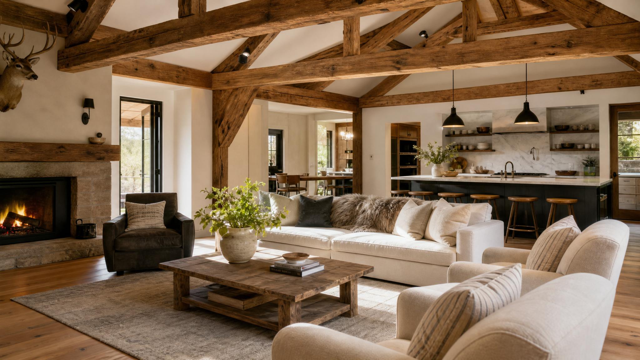 After image of renovated rustic open-plan living room