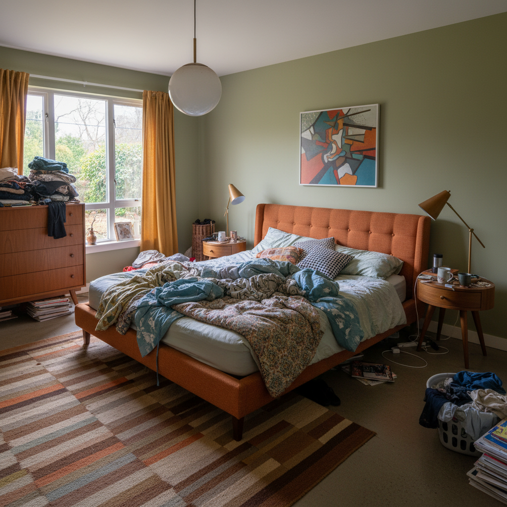 Before image of mid-century modern master bedroom