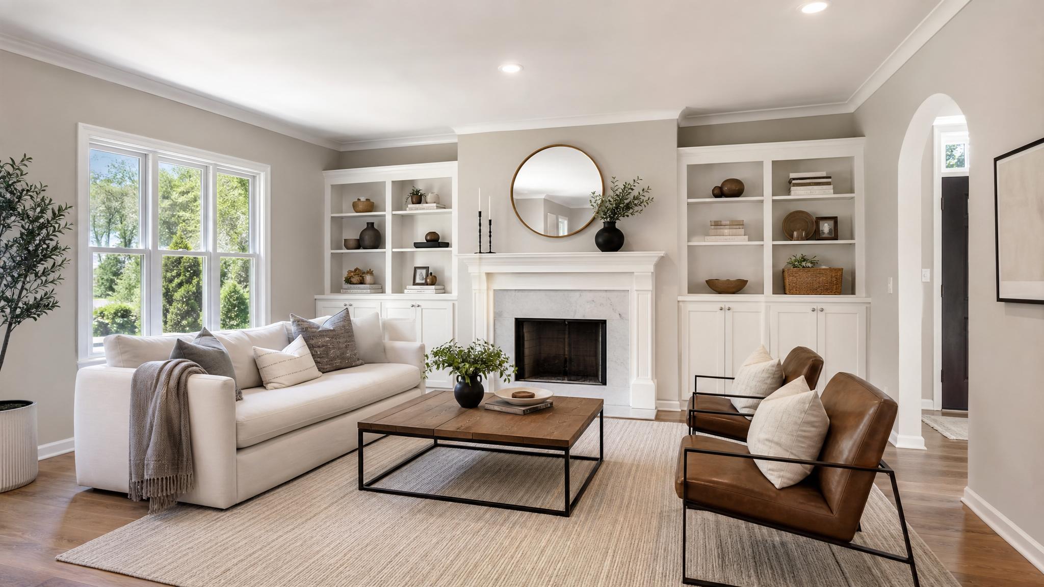 Living room with freshly painted walls