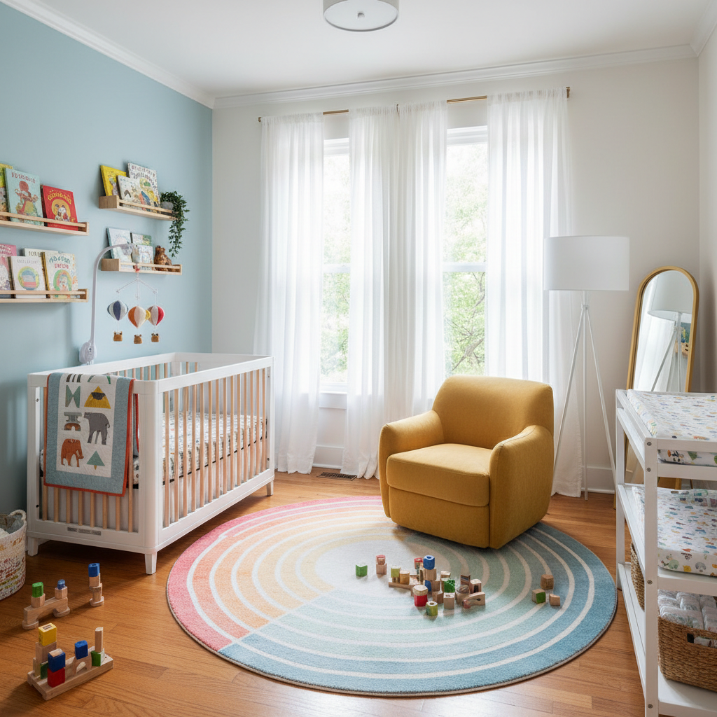 A bright and airy nursery with colorful decor and adequate lighting