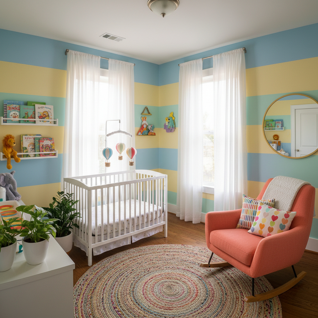 A nursery with optimal lighting showcasing bright colors and decor