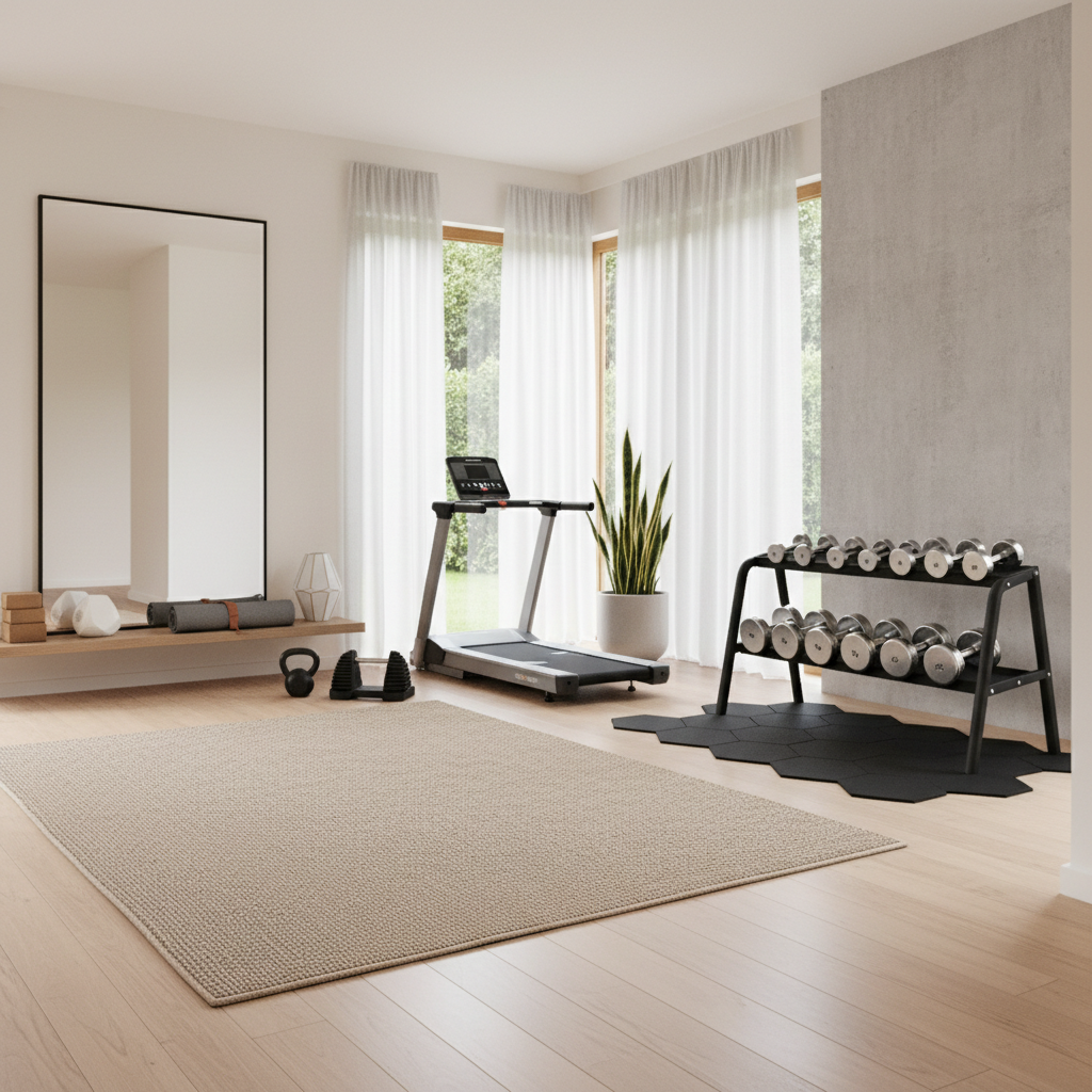Image of a minimalist organized home gym.