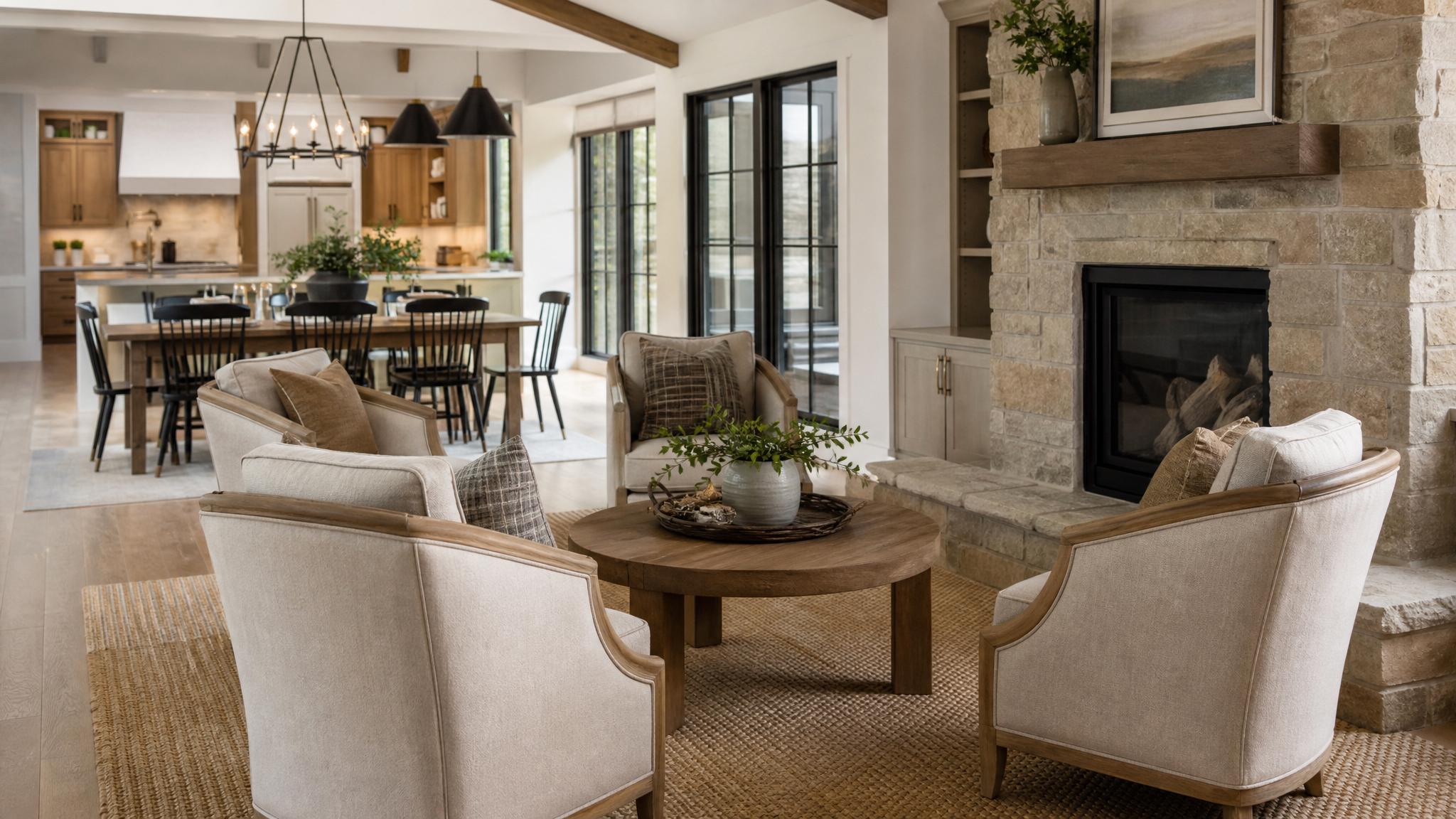 Cozy arrangement for conversational seating in an open-plan setting.
