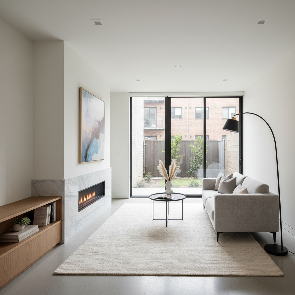 Modern minimalist styled townhouse living room