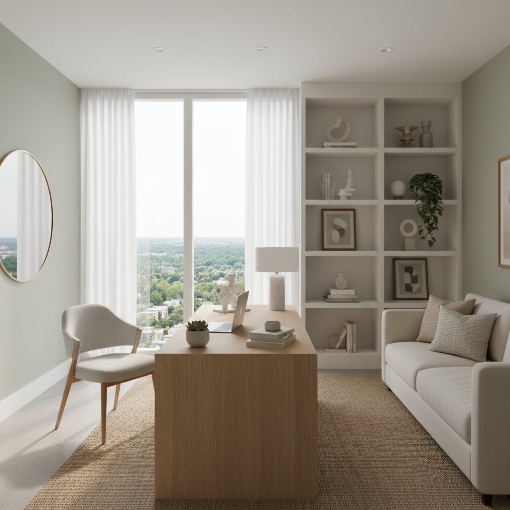 A well-decorated modern home office with natural light