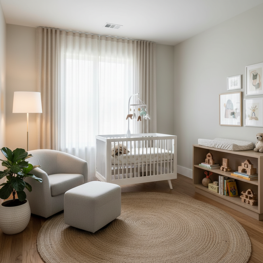 Contemporary nursery with neutral colors and playful accents