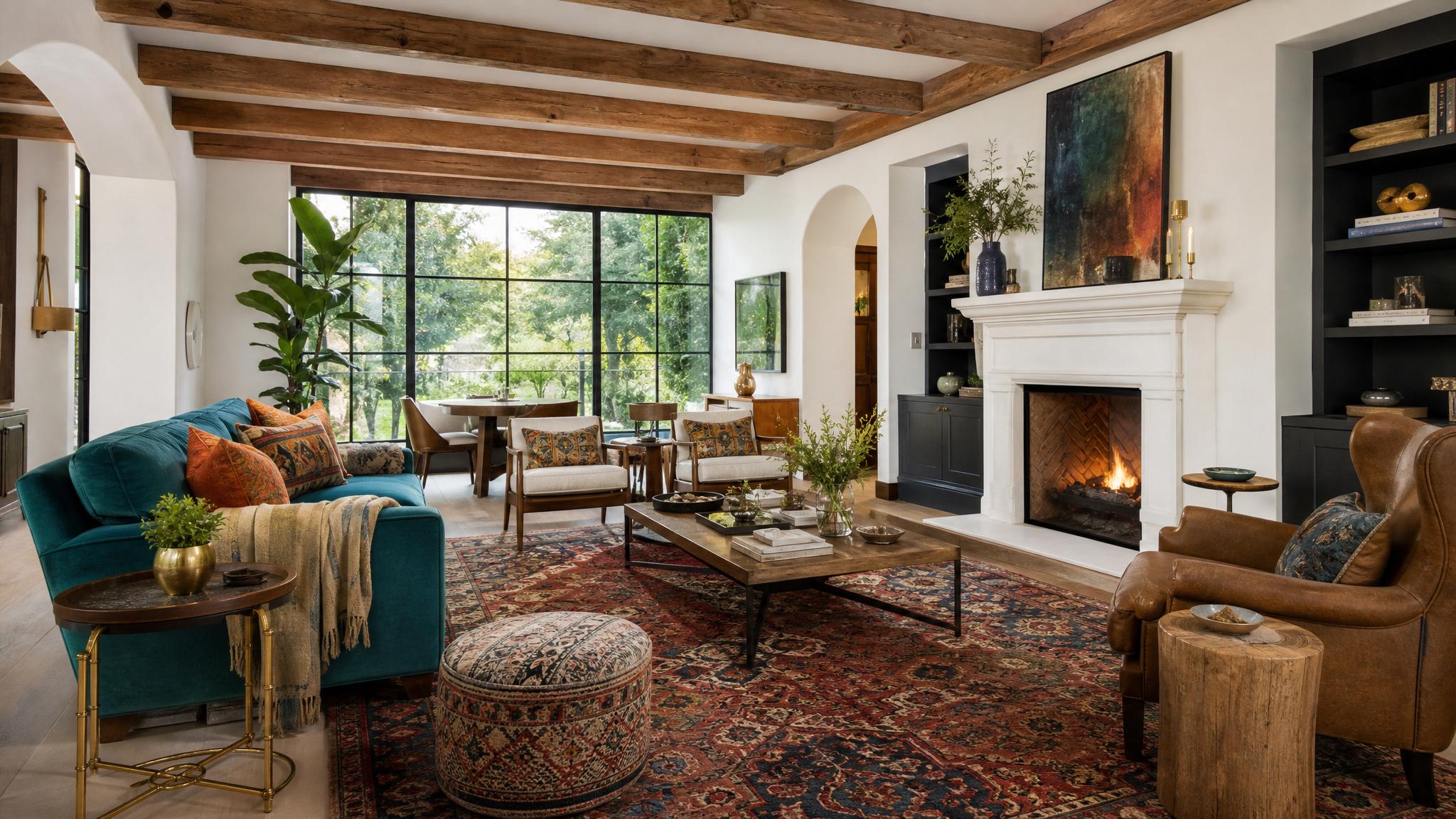 Eclectic living room showcasing a mix of vibrant colors.