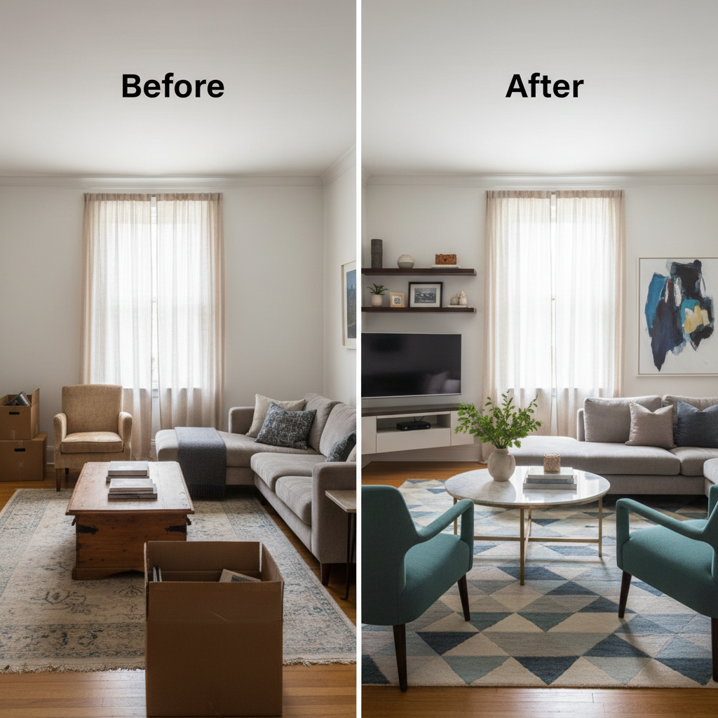 Image of a before and after staging comparison