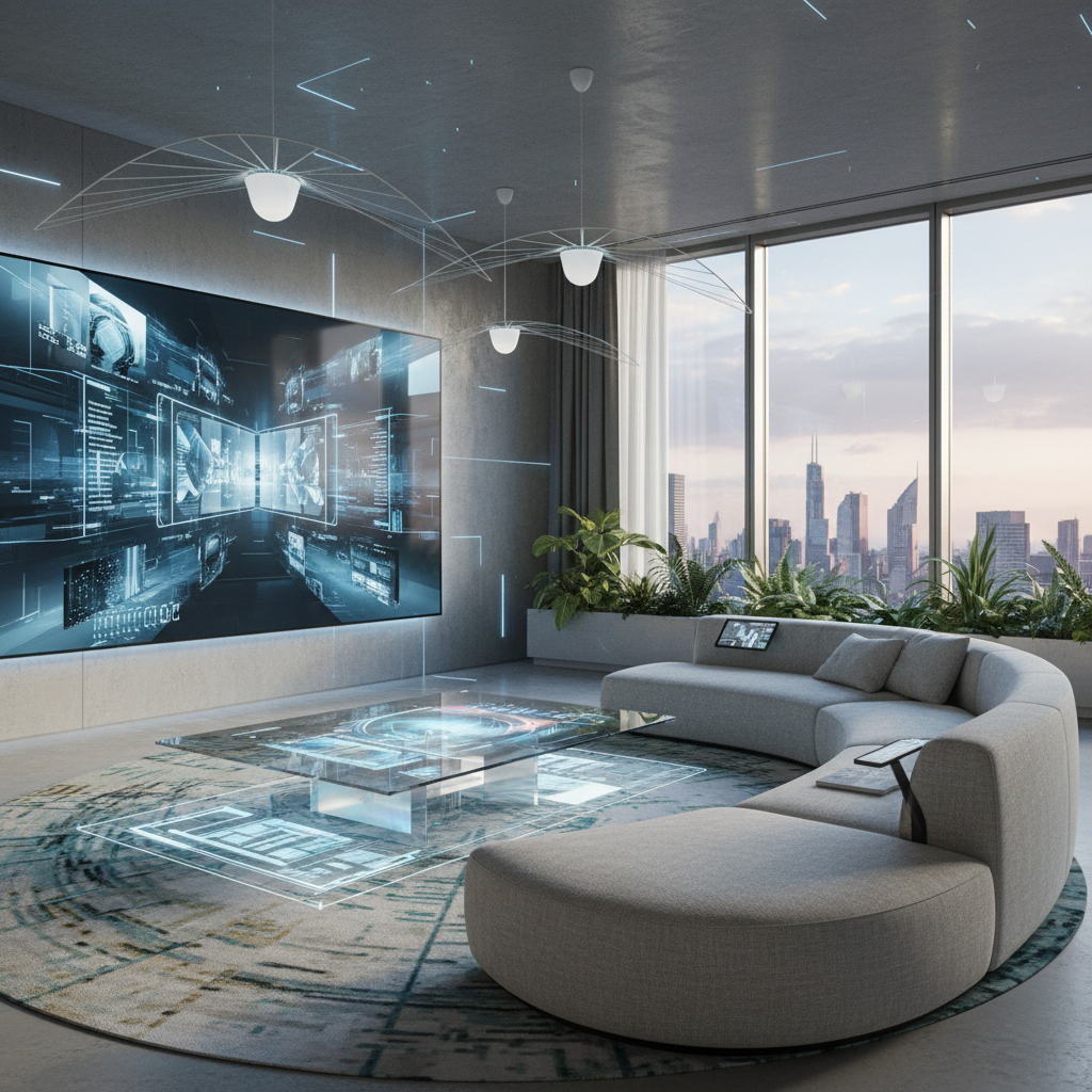 Modern living room featuring AI interior design elements.