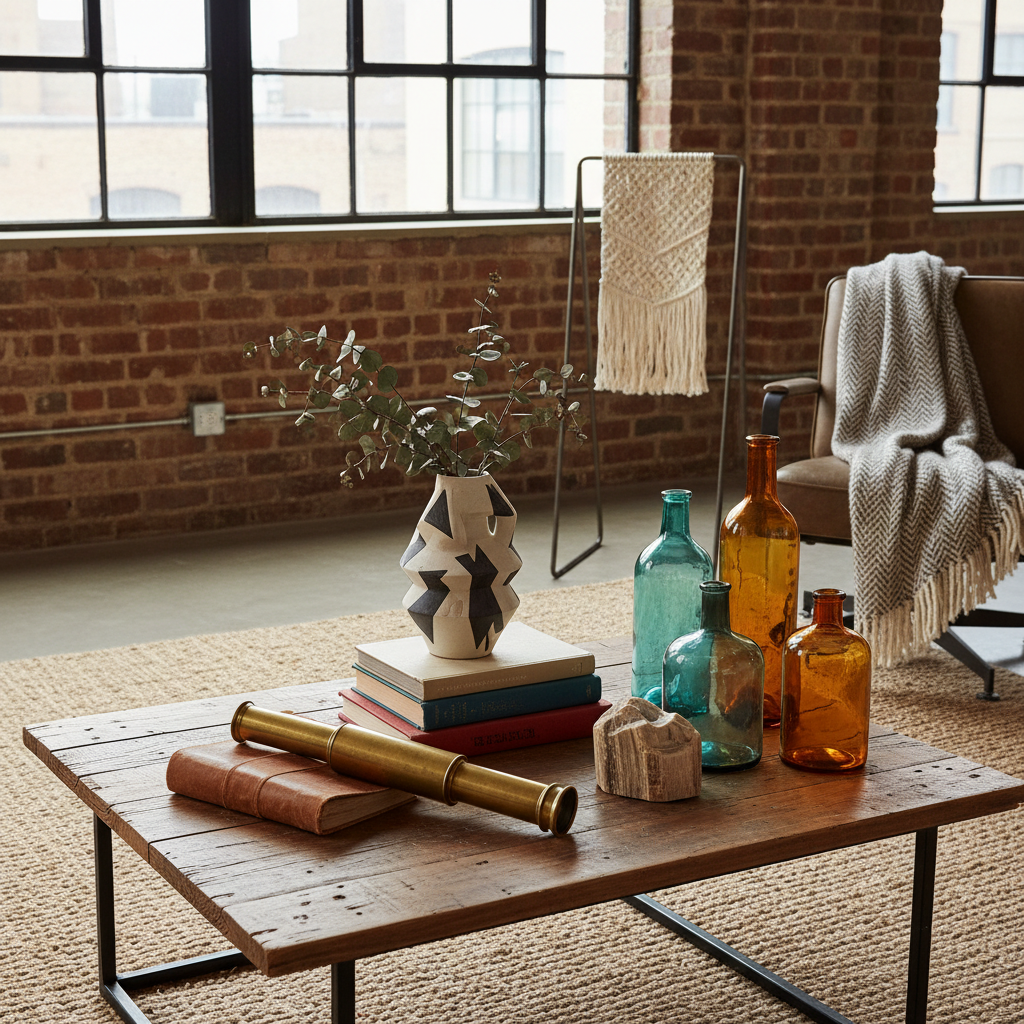 An assortment of eclectic accessories suitable for enhancing loft designs.
