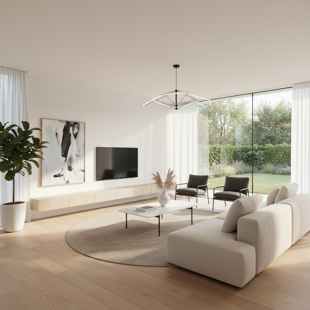 A modern interior living space showcasing minimalism and clean lines.