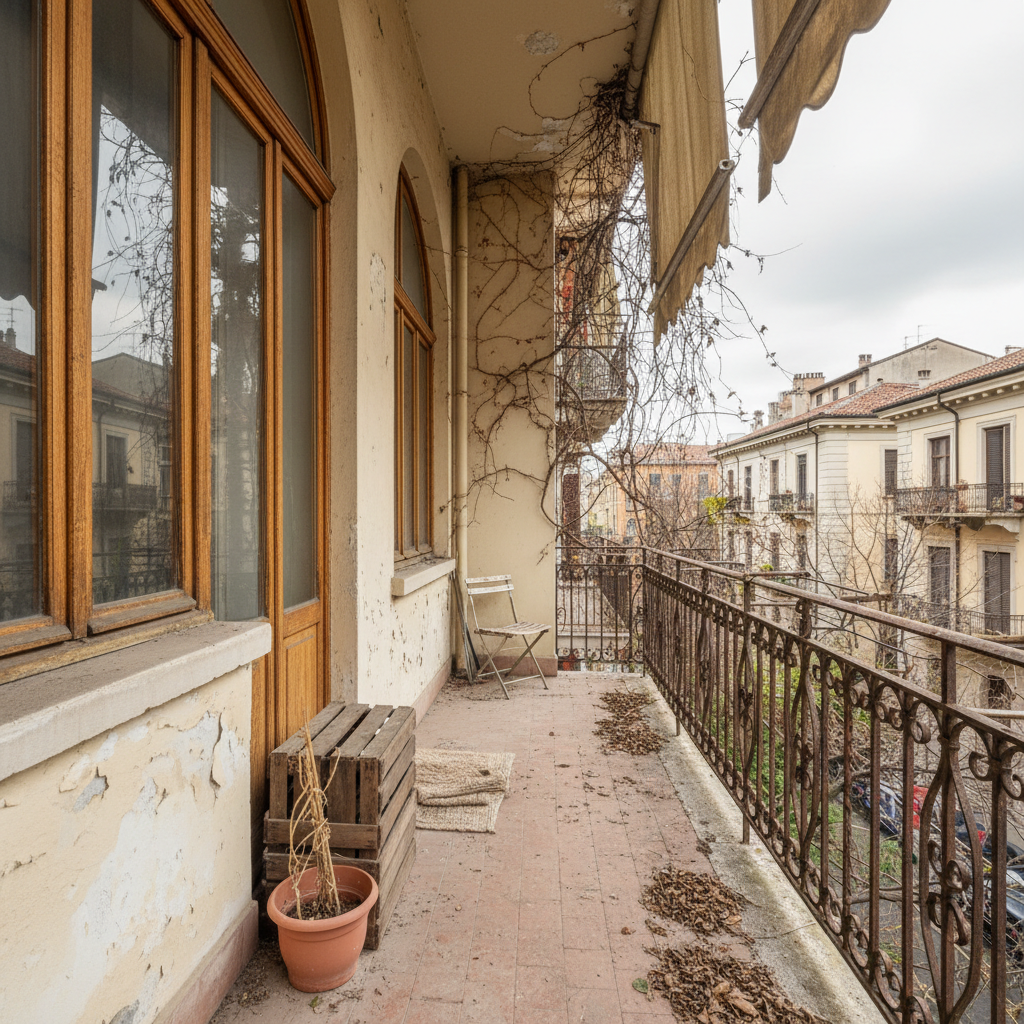Image of a traditional balcony before transformation.