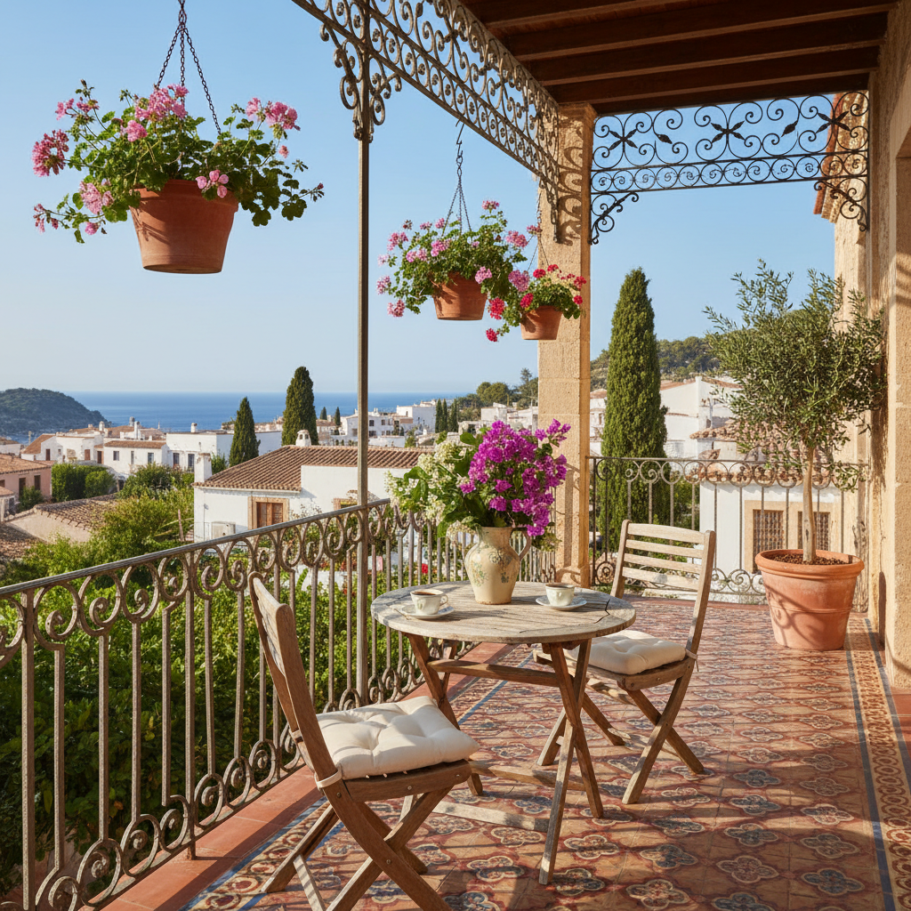 Image showcasing elements of a traditional balcony.