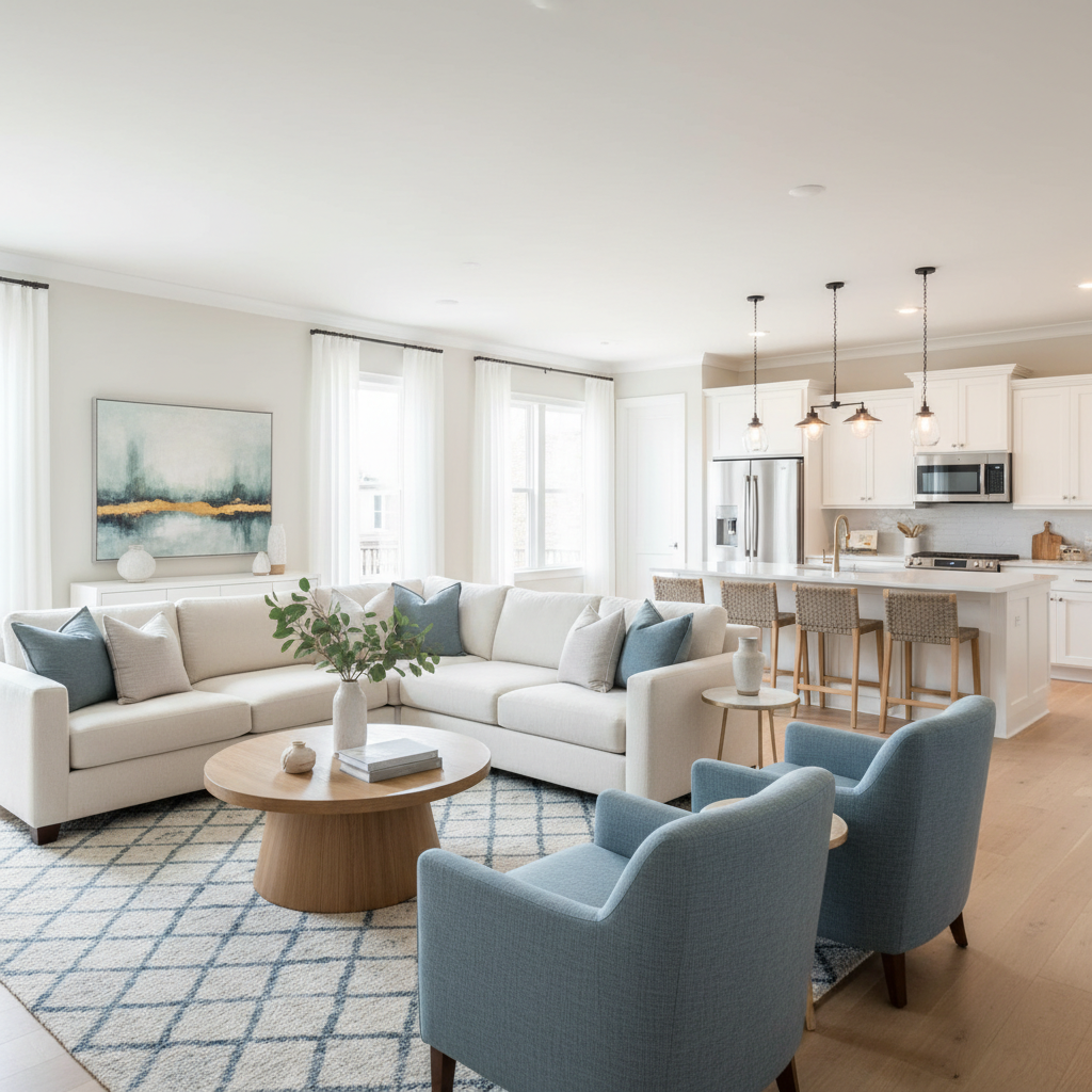 Example of a well-staged open-plan living room.