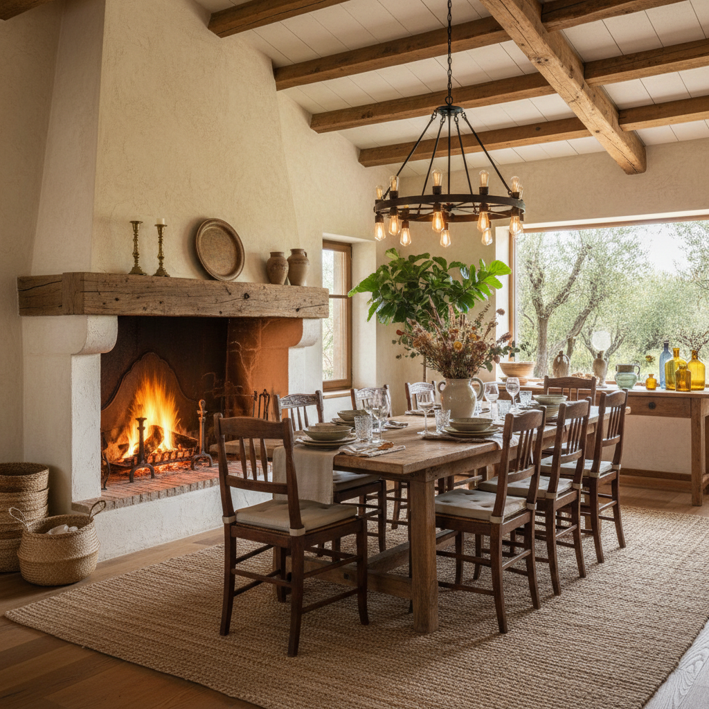 Rustic charm villa dining room with wooden decor