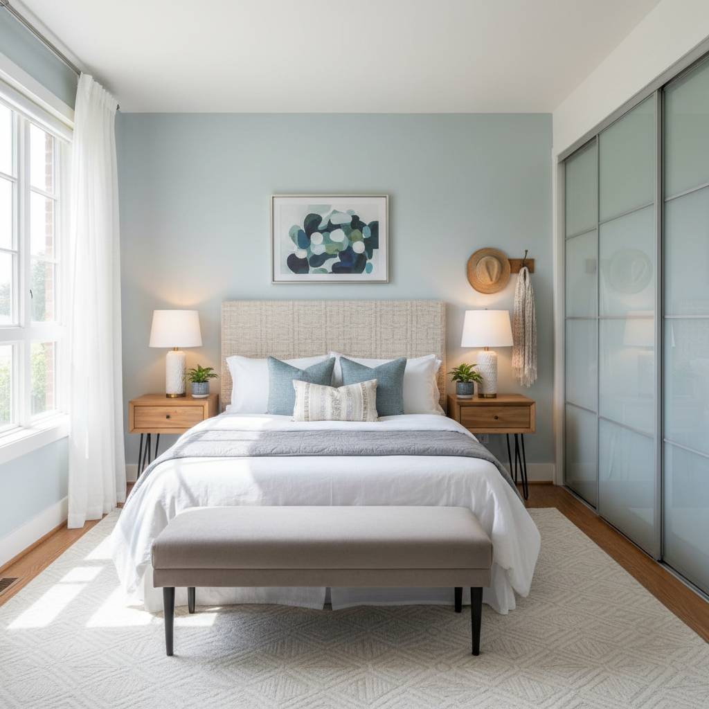 A beautifully staged guest bedroom showcasing appealing decor.